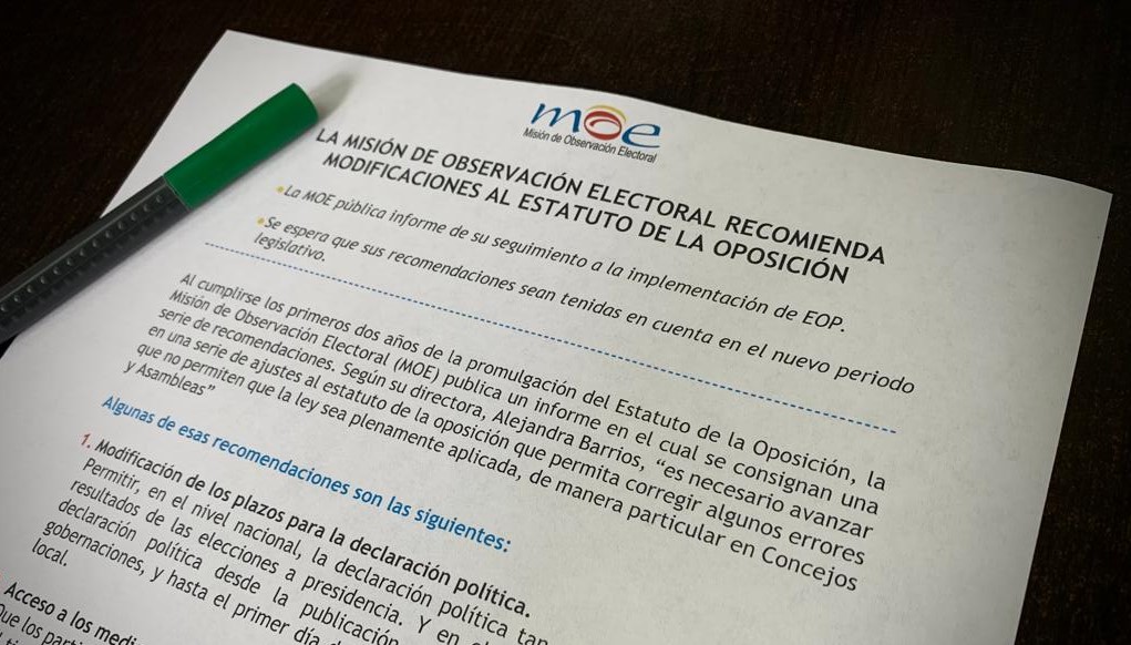 MOE recomienda modificaciones al estatuto de la oposición
