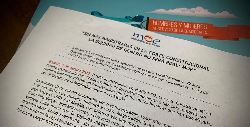 ‘Sin más magistradas en la corte constitucional la equidad de género no será real’: MOE