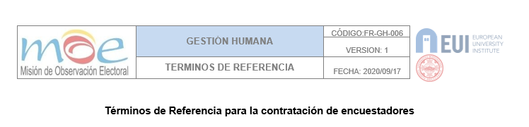 Términos de Referencia para la contratación de encuestadores