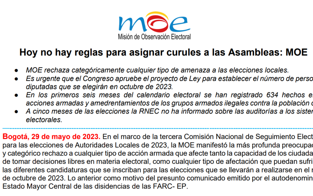 Hoy no hay reglas para asignar curules a las Asambleas: MOE