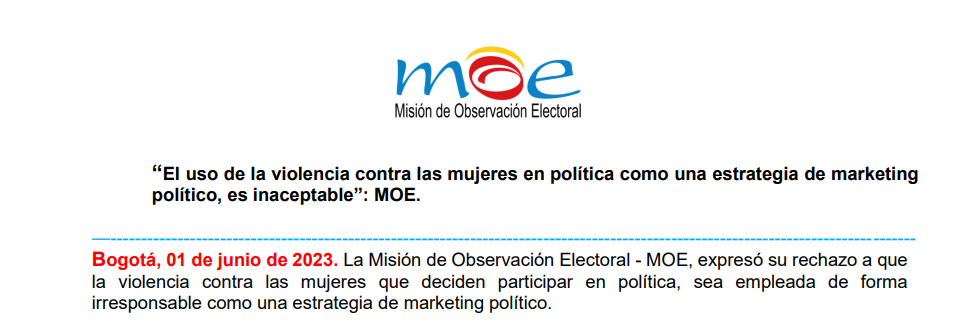 “El uso de la violencia contra las mujeres en política como una estrategia de marketing político, es inaceptable”: MOE