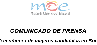 COMUNICADO MOE REGIONAL BOGOTÁ: Bajó el número de mujeres candidatas en Bogotá