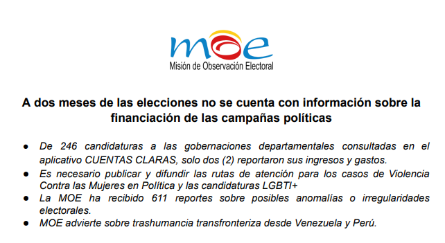 A dos meses de las elecciones no se cuenta con información sobre la financiación de las campañas políticas