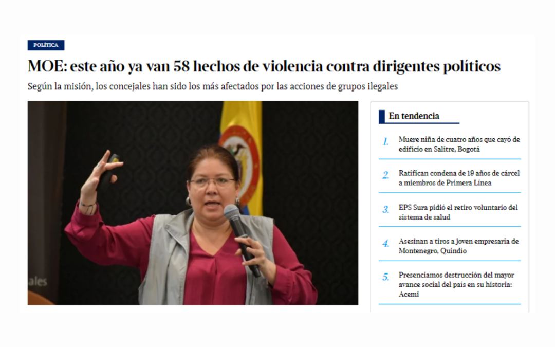 MOE: este año ya van 58 hechos de violencia contra dirigentes políticos – Vía El Nuevo Siglo