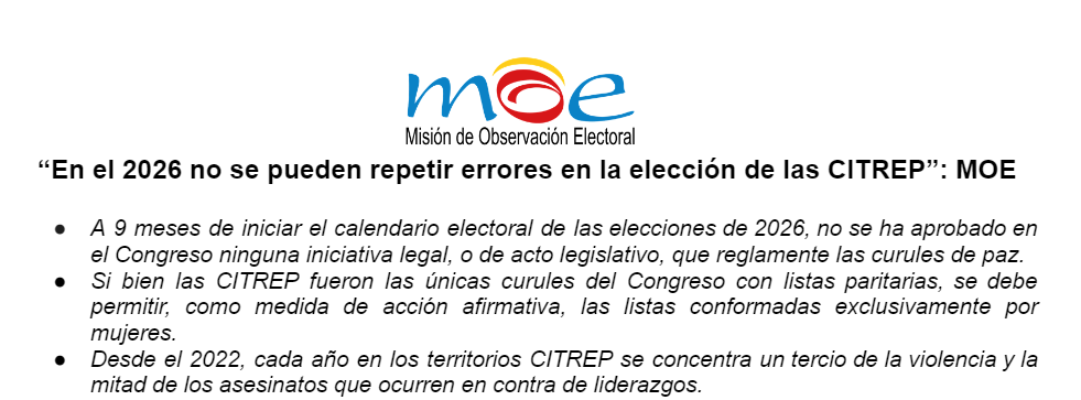 “En el 2026 no se pueden repetir errores en la elección de las CITREP”: MOE