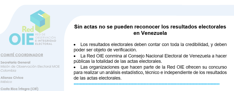 Sin actas no se pueden reconocer los resultados electorales en Venezuela