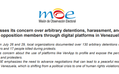 MOE expresses its concern over arbitrary detentions, harassment, and profiling of opposition members through digital platforms in Venezuela