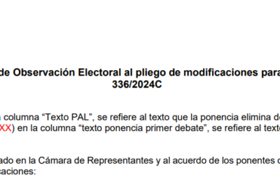 Comentarios de la Misión de Observación Electoral al pliego de modificaciones para primer debate del P.A.L 336/2024 C