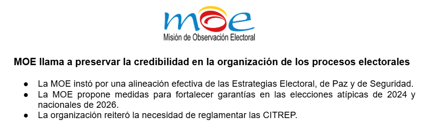 MOE llama a preservar la credibilidad en la organización de los procesos electorales
