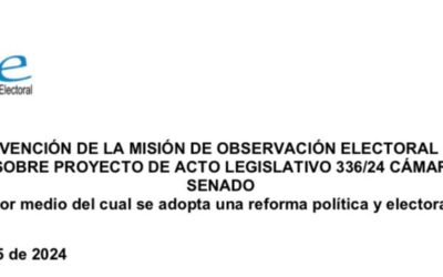 Intervención de la MOE en la Audiencia Sobre el Proyecto de Acto Legislativo 336/24 CÁMARA – 019/2024 SENADO“Por medio del cual se adopta una reforma política y electoral”